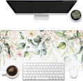 KOAIWPAE Desk Mat, Watercolor Pink Flowers Desk Pad, Green Leaves Flowers Large Gaming Mouse Pad for Desk, 31.5"x15.7" Extended Big Computer Keyboard Mouse Pad with Non-Slip Base and Stitched Edge