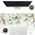KOAIWPAE Desk Mat, Watercolor Pink Flowers Desk Pad, Green Leaves Flowers Large Gaming Mouse Pad for Desk, 31.5"x15.7" Extended Big Computer Keyboard Mouse Pad with Non-Slip Base and Stitched Edge