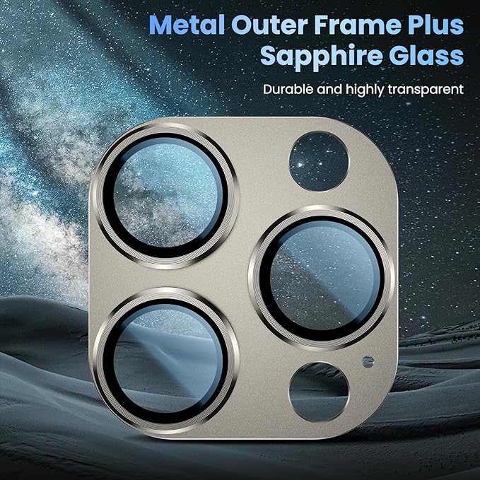 Uyiton Compatible with iPhone 16 Pro/iPhone 16 Pro Max Camera Lens Protector - [Not Easy to Break][Strong Adsorption][Case-Friendly] Metal Tempered Glass Rear Camera Screen Cover - Natural, 2 Pack