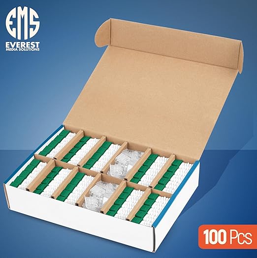 Everest 90° Angled RJ45 Cat6 Keystone Jacks 100-Pack in Green - Slim Profile Female RJ45 Connectors - Cat 6 Keystone Jack - Compatible with 90° Angled Speed Termination Tool - easyJACK (B094WB91H3)