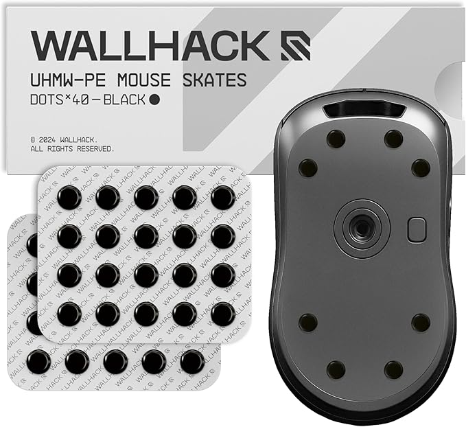 Wallhack UHMW-PE Dot Mouse Skates | Premium Universal Skates for Gaming Mice | Ultra-Smooth Glide on Cloth & Glass Pads | Customize Speed & Control | Durable, Easy to Apply | Black 7mm x 7mm