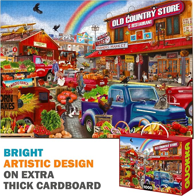 Quokka Puzzles for Adults 1000 Pieces and Up - 3 Pack of 1000 Piece Puzzles for Kids Ages 8-10-12 - Enjoy Market, Lighthouse and Camping Designs for Women and Men