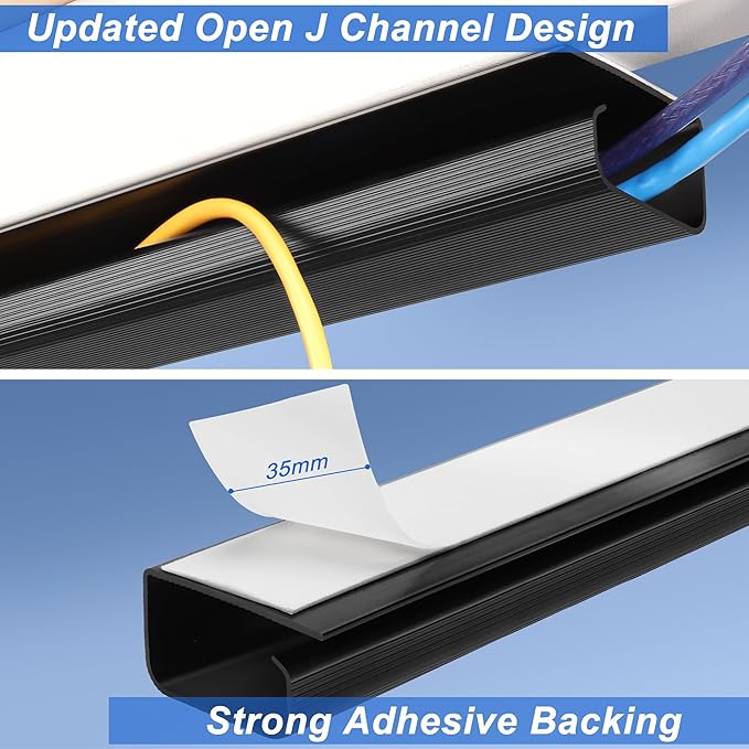 Cable Management Under Desk 94.5in (6X L15.8in) J Channel, ZhiYo Cord Organizer for Desk, Self-Adhesive Cable Organizer, Cord Management Wire Organizers for Cords, Wire Management Cable Raceway Black