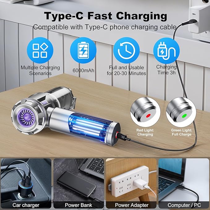 Car Vacuum Portable Cordless, 18000pa Mini Vacuum Cleaner, 4 in 1 Handheld Vacuum Cordless Rechargeable, 120W High Power Hand Held Vacuum Cleaner With LED Light Multi-nozzles for Car Home Office Pet