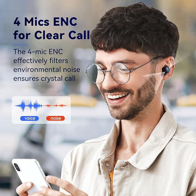 EarFun Free 2S Wireless Earbuds, [Upgraded Version] Bluetooth Earbuds with Deep Bass, 4 Mics for Clear Call, Customizable EQ App, IPX7 Waterproof in-Ear Headphones, 30H Playtime, Wireless Charging