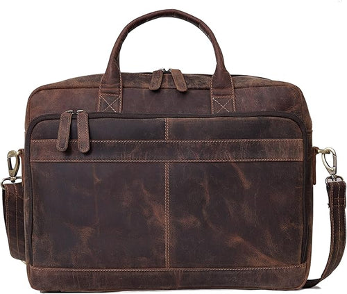 18 Inch Vintage Handmade Leather Travel Messenger Office Crossbody Bag Laptop Briefcase Computer College Satchel Bag For Men And Women Vintage Brown Briefcase