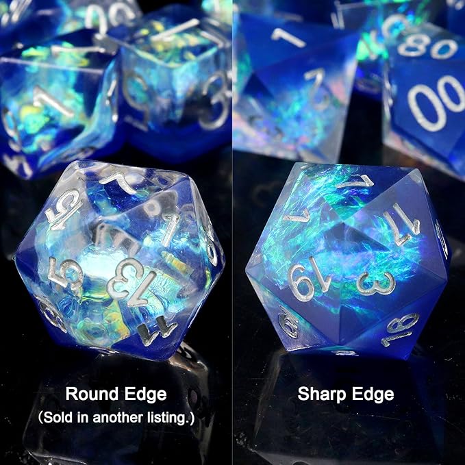 Haxtec DND Dice Set Sharp Edge Resin Dice with Dice Case Blue D&D Polyhedral Dice for TTRPGs Compatible with Dungeons and Dragons Galaxy Series