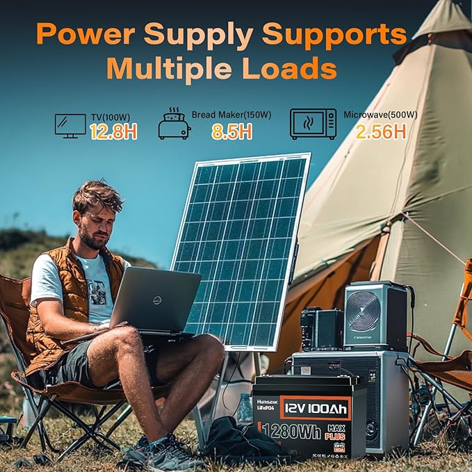 100Ah LiFePO4 Battery 12V Deep Cycle - Built-in 110A BMS with Low-Temp Protection, 15000+ Cycles Rechargeable Lithium Battery for RV Marine Solar Off-Grid/Trolling Motor/Home Backup (MAX PLUS Series)