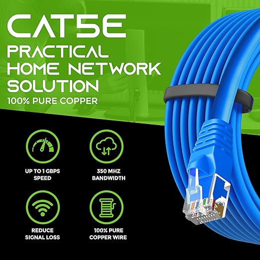 GearIT 24-Pack, Cat5e Ethernet Patch Cable 0.5 Feet - Snagless RJ45 Computer LAN Network Cord, Blue - Compatible with 24 48 Port Switch POE Rackmount 24port Gigabit