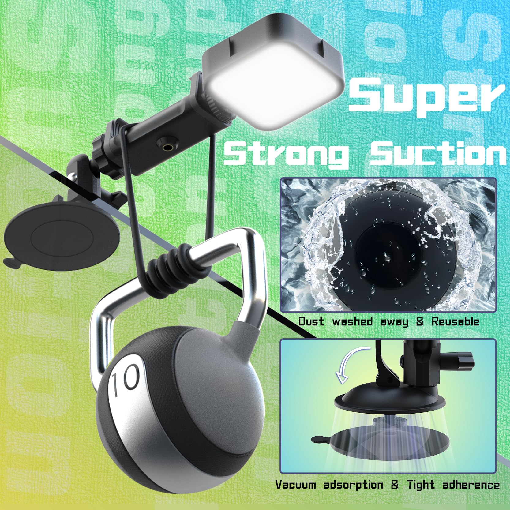 HzTinT Suction Cup Phone Mount with Rechargeable Light, Mirror Phone Holder with Light Shower Bathroom Kitchen, Mirror Tripod for TikTok YouTube Instagram Make Up Pics Video Content Creator