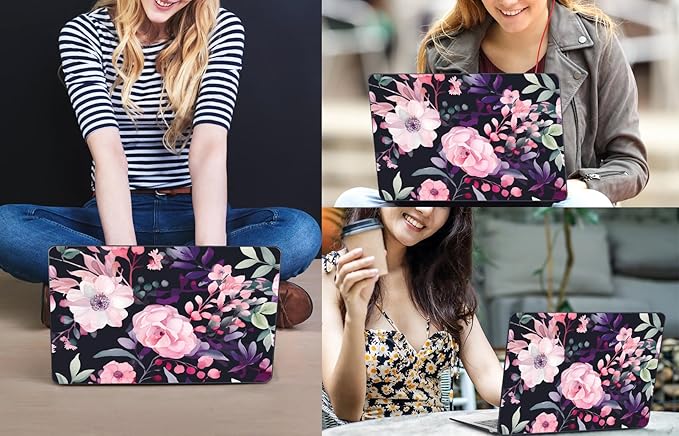 CISSOOK Compatible with MacBook Pro 13 inch Case M2 M1 2025-2016 Release Model A2338 A2251 A2289 A2159 A1989 A1706, Flower Plastic Hard Shell Case Black Cover for MacBook Pro 13 - Pink Flowers