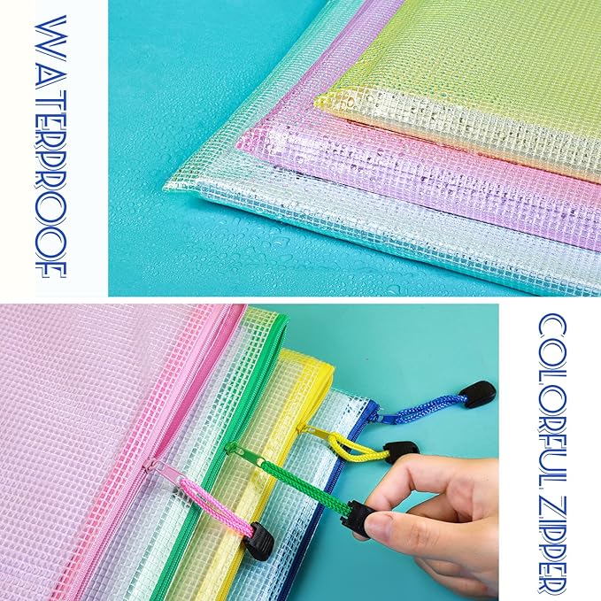 LEOBRO Mesh Zipper Pouch Bags, 13.2"x 9.2" Zipper Pouch, 4 pcs Mesh Bags with Zipper, Storage Bags Pouch for Organization Toy Puzzles Board Game Travel, File Jackets & File Pockets
