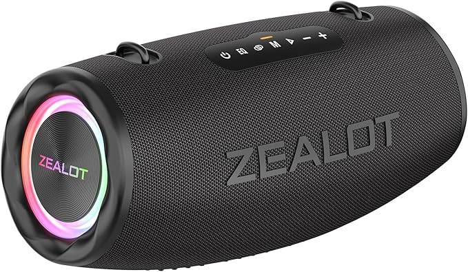 ZEALOT 80W Portable Bluetooth Speaker, Stereo Sound with Deep Bass,IPX6 Waterproof, LED Light,Bluetooth 5.2, Indoor/Outdoor Speaker for Party, Gathering, Pool, Camping,Travel (Black)