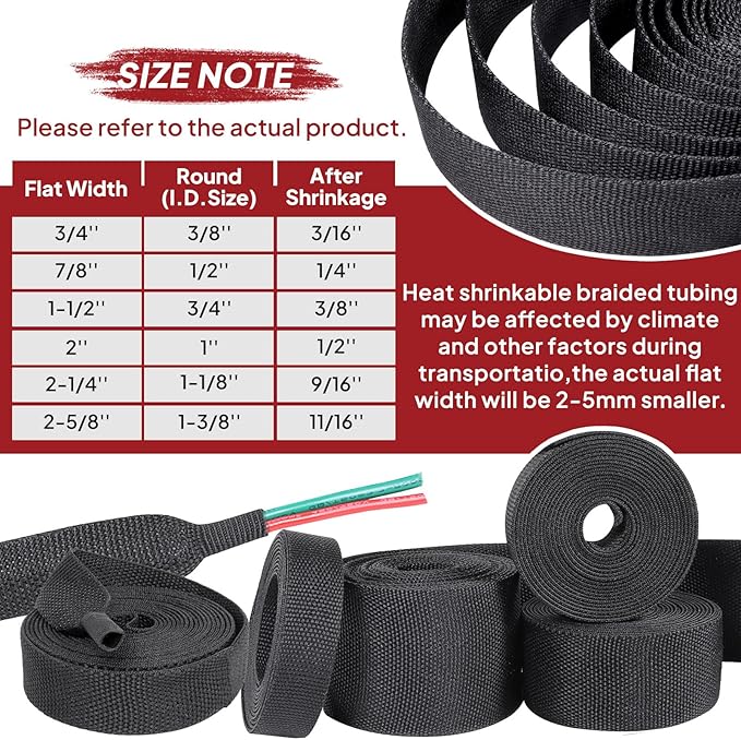 Heat Shrinkable Braided Sleeving 2:1 Ratio- Abrasion Protection Flexibility Wiring Harness Cable Sheath (3/4" ID, 30ft)