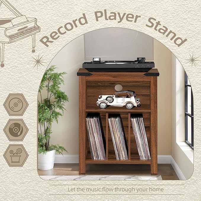 Record Player Stand with Vinyl Record Storage Holds up to 160 Albums,Large Wood Record Player Table Dispaly Shelf，Brown Turntable Stand Cabinet for Living Room,Bedroom,Office 7