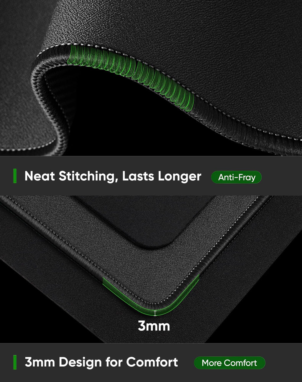 ALOANES Black Waterproof Desk Mat, Large, with Extended Mouse Mat, Office Desk Protector with Anti-Slip Base, Stitched Edge, Grain Jacquard Surface, Perfect for Gamer, Home, XL,11.81''x27.56''x0.12'