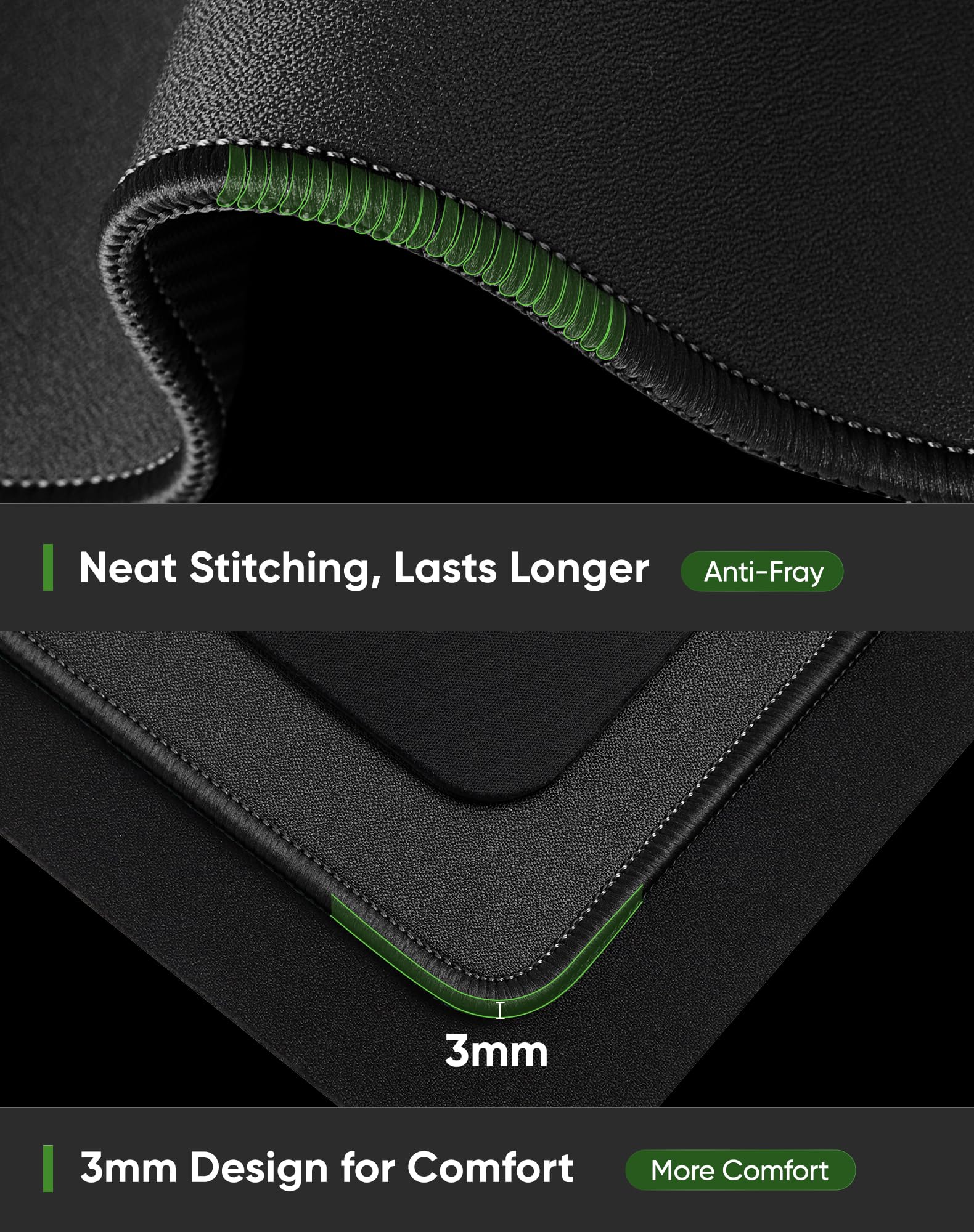 ALOANES Black Waterproof Desk Mat, Large, with Extended Mouse Mat, Office Desk Protector with Anti-Slip Base, Stitched Edge, Grain Jacquard Surface, Perfect for Gamer, Home, XL,11.81''x27.56''x0.12'