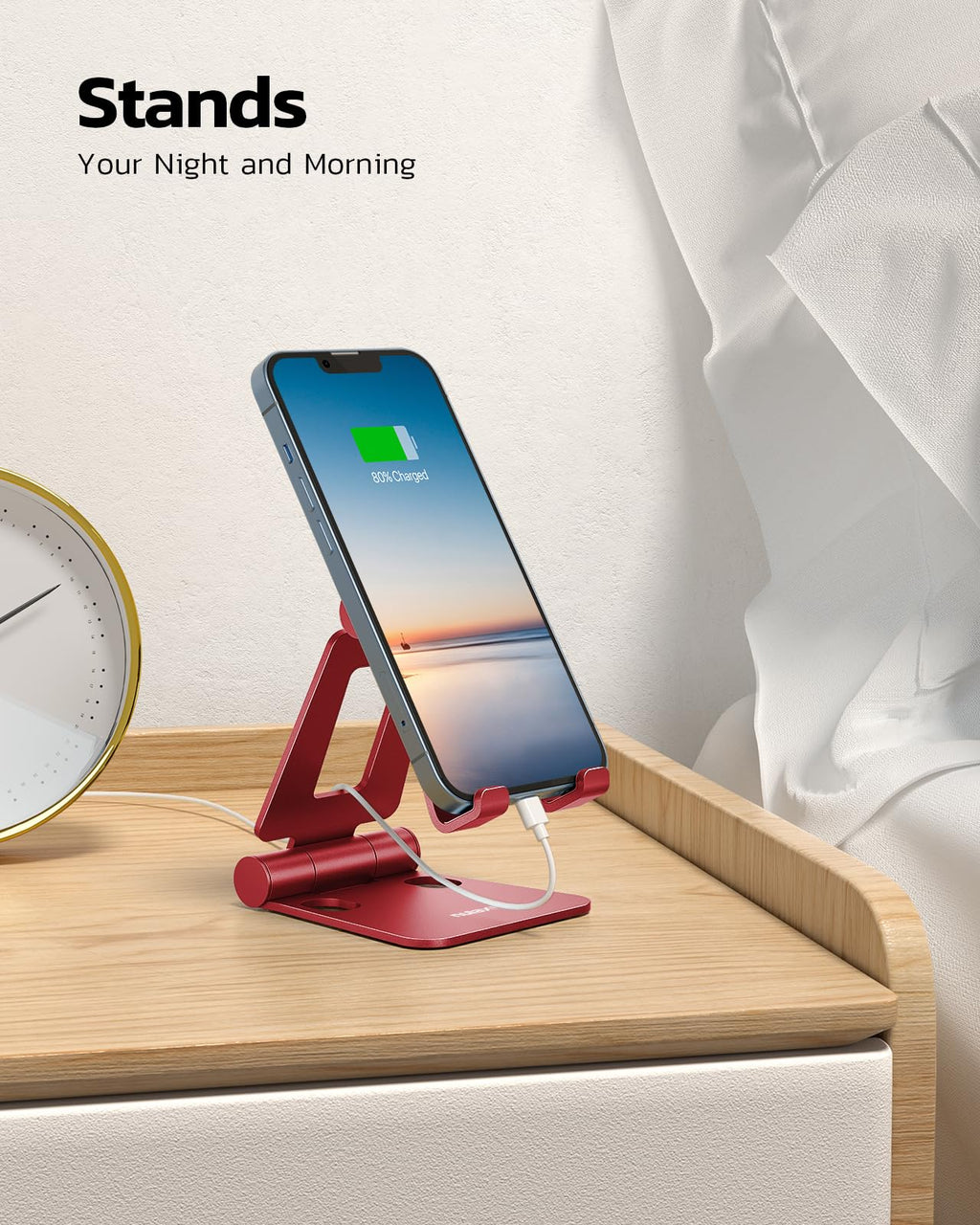 Nulaxy Full Aluminum Dual Folding Cell Phone Stand for Desk, Red