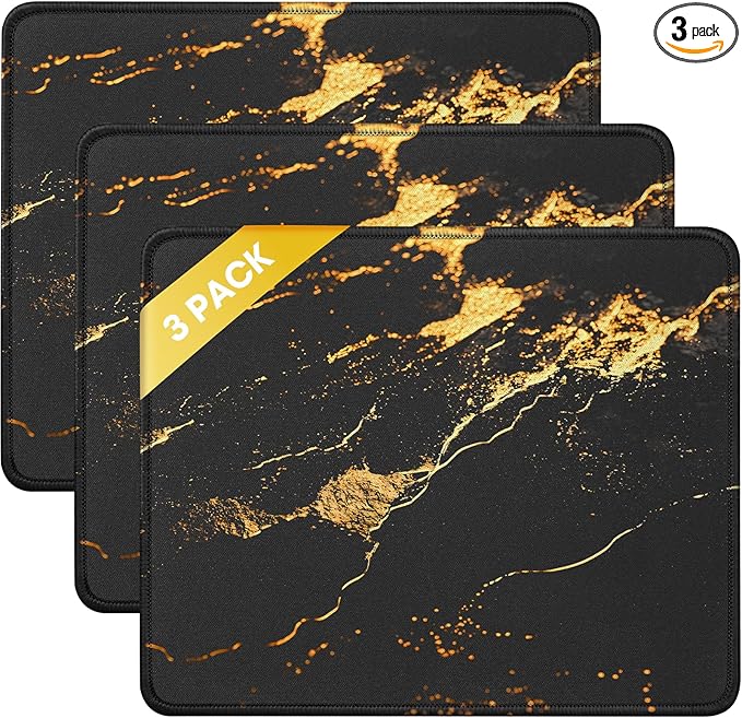 JIKIOU 3 Pack Mouse Pad with Stitched Edge, Comfortable Mouse Pads with Non-Slip Rubber Base, Washable Mousepads Bulk with Lycra Cloth, Mouse Pads for Computers Laptop Mouse 10.2x8.3in Yellow Gilding
