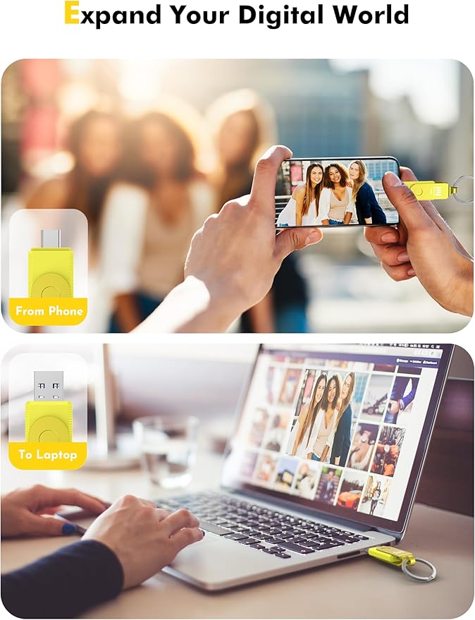 MOSDART 64GB USB3.1 Fast Speed C and A Dual Flash Drive, exFAT Memory Stick with Keychain and LED Indicator, for iPhone 15 and 16, Android Phone, iPad, MacBook, and Other Laptops,Yellow