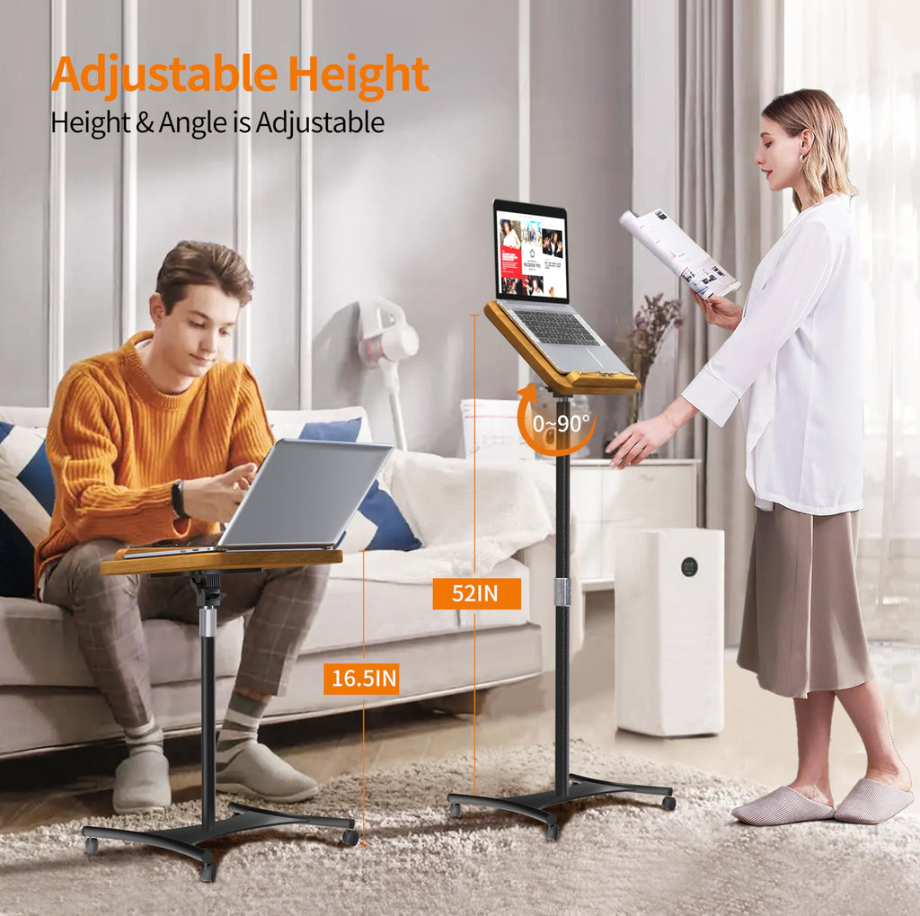 NAMON Rolling Floor Book Stand for Reading, 100% Solid Wood, Height Adjustable 16.5"-51", Floor Reading Stand with 4 Lockable Casters & Page Clip for Books, Sheet Music (Rolling / 2-in-1, 10" x 15")