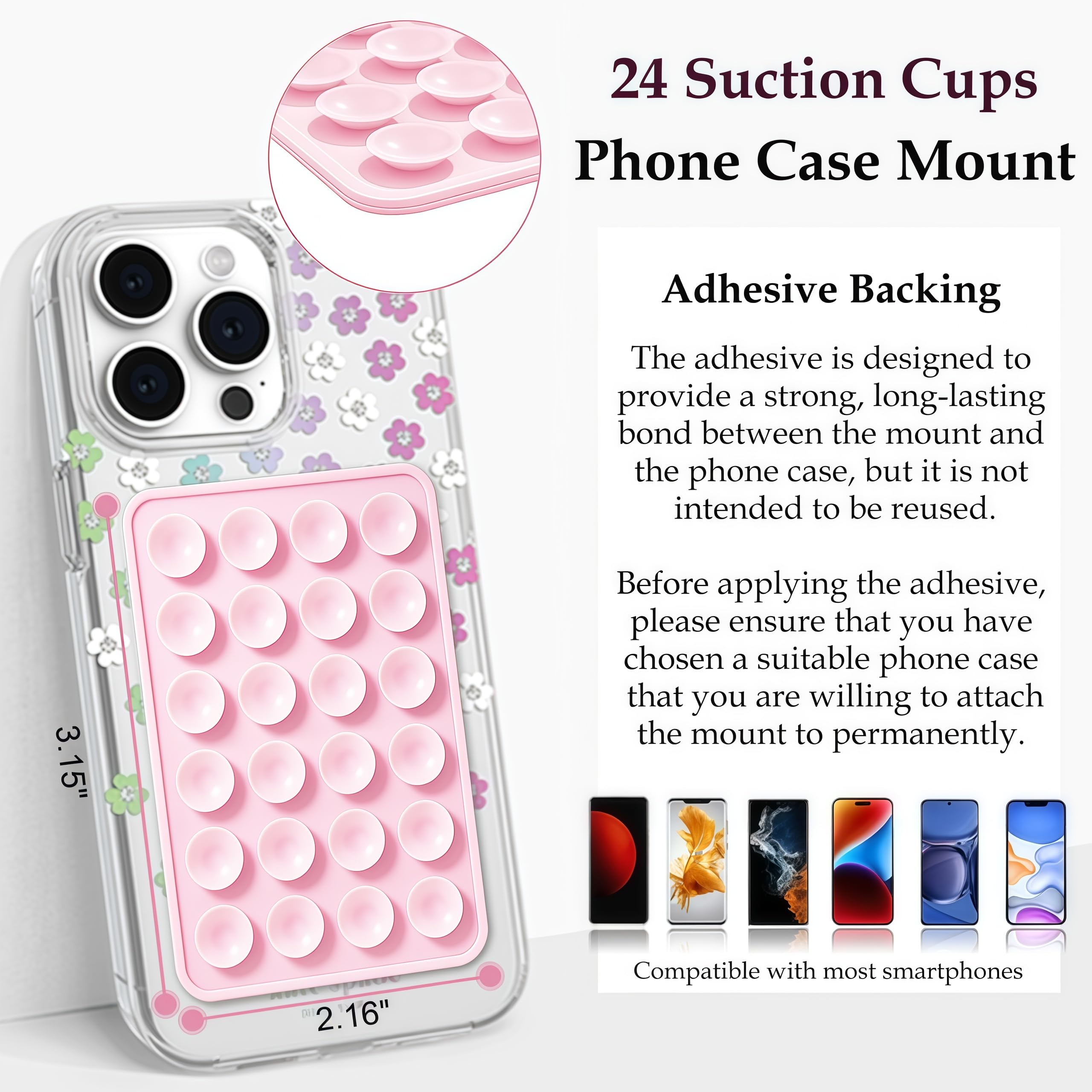 LvShuLiangPin Anteel 2 Pack Silicone Suction Phone Case Mount, Silicon Adhesive Phone Grip for Smartphones, Hands-Free Mirror Shower Phone Holder for Selfies, Tiktok Videos (Pink)