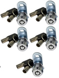 Admiral Locks Tubular Cam Lock, Keyed Alike Removable Key RV Compartment Storage Lock Cabinet Locks (Chrome Pack of 5, 5/8 Inch 90°)