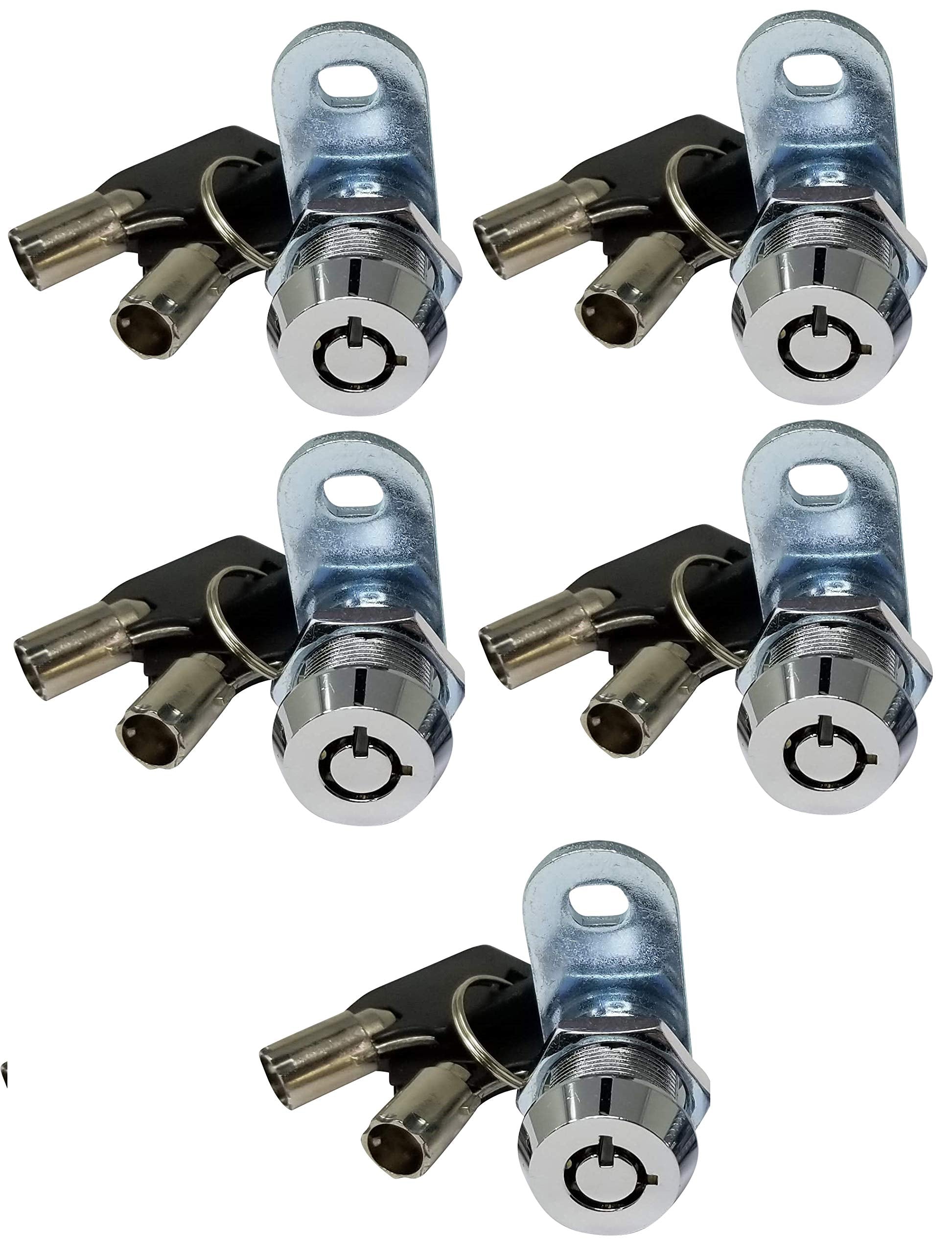 Admiral Locks Tubular Cam Lock, Keyed Alike Removable Key RV Compartment Storage Lock Cabinet Locks (Chrome Pack of 5, 5/8 Inch 90°)