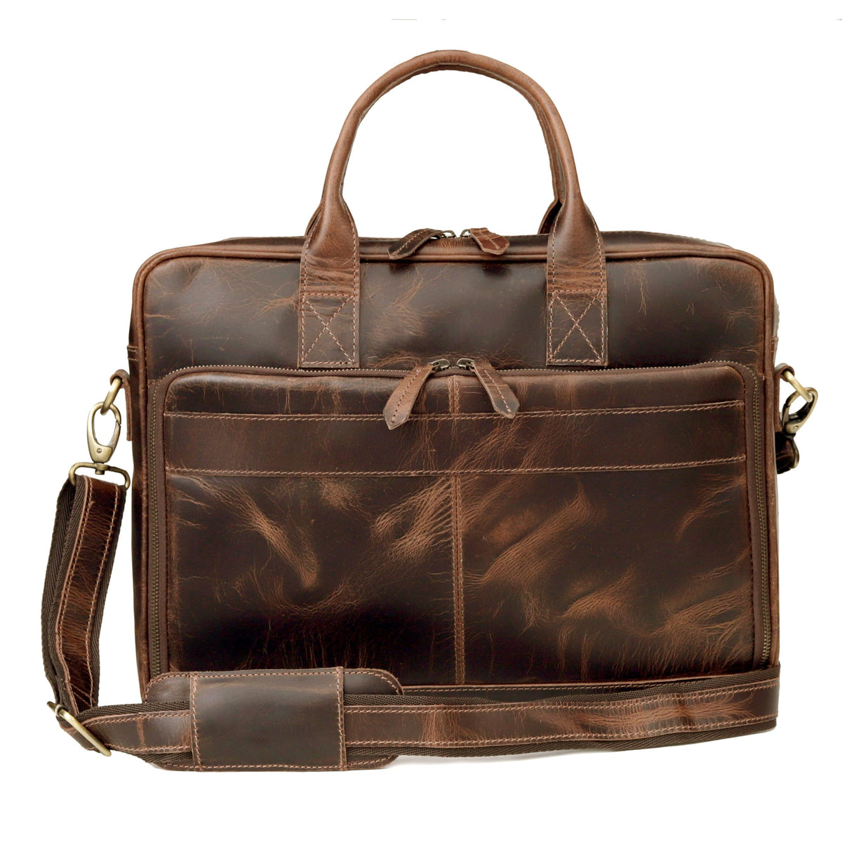 Vintage Handmade Leather Travel Messenger Office Crossbody Bag Laptop Briefcase Computer College Satchel Bag (18" Brown)