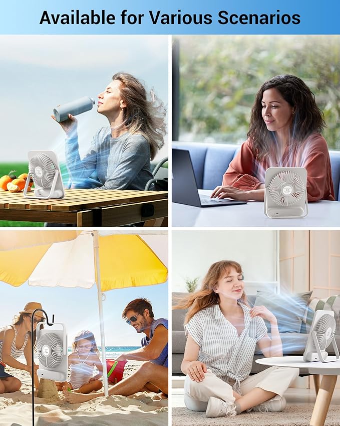 WHATOOK Small Desk Fan Personal Fans: 5000mah 25 Hours Battery Office Quiet Mini Desktop Fan Portable Rechargeable Travel Essentials (White, 2000)