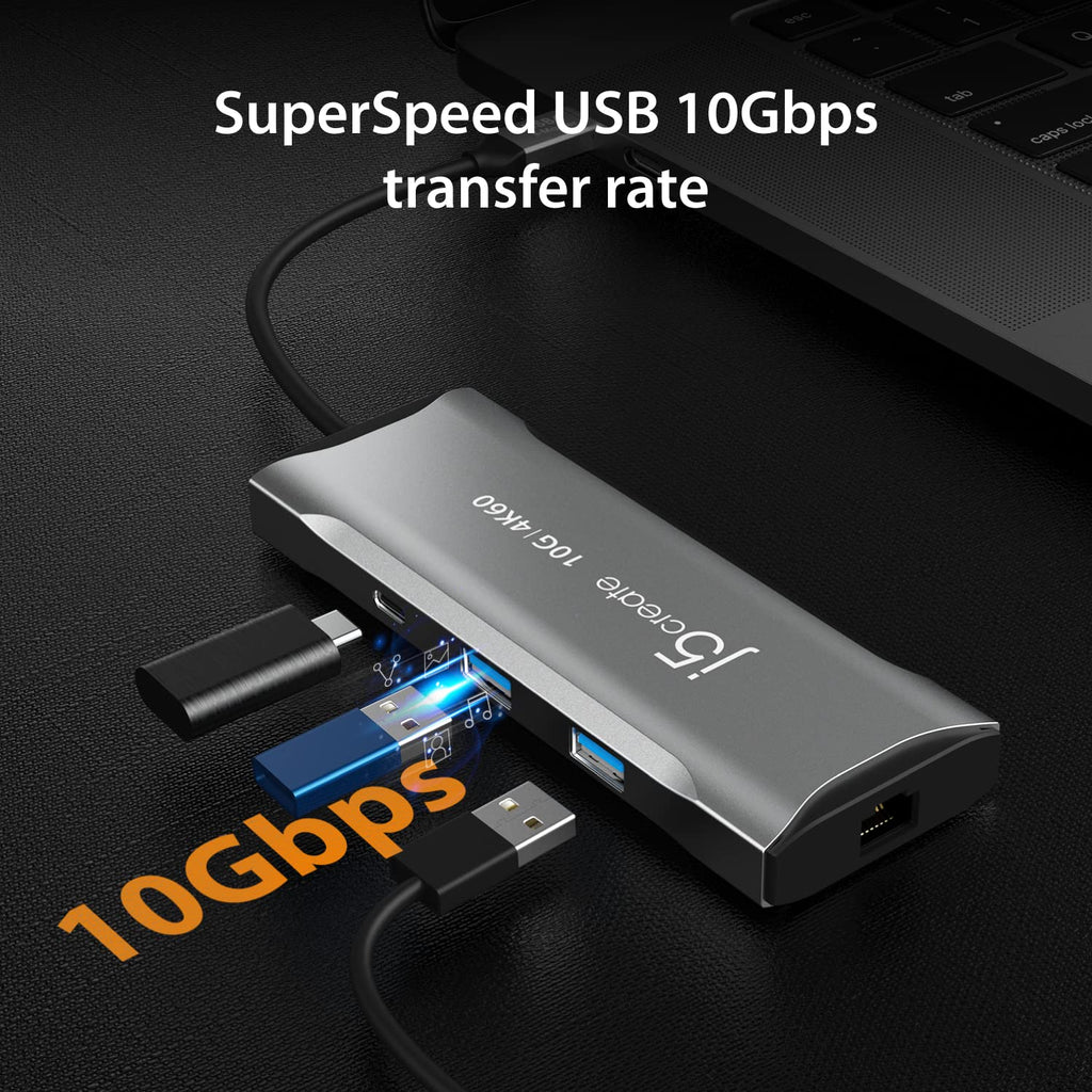 j5create Laptop Docking Station, 9-in-1, 4K60Hz HDMI, USB-C 10Gbps