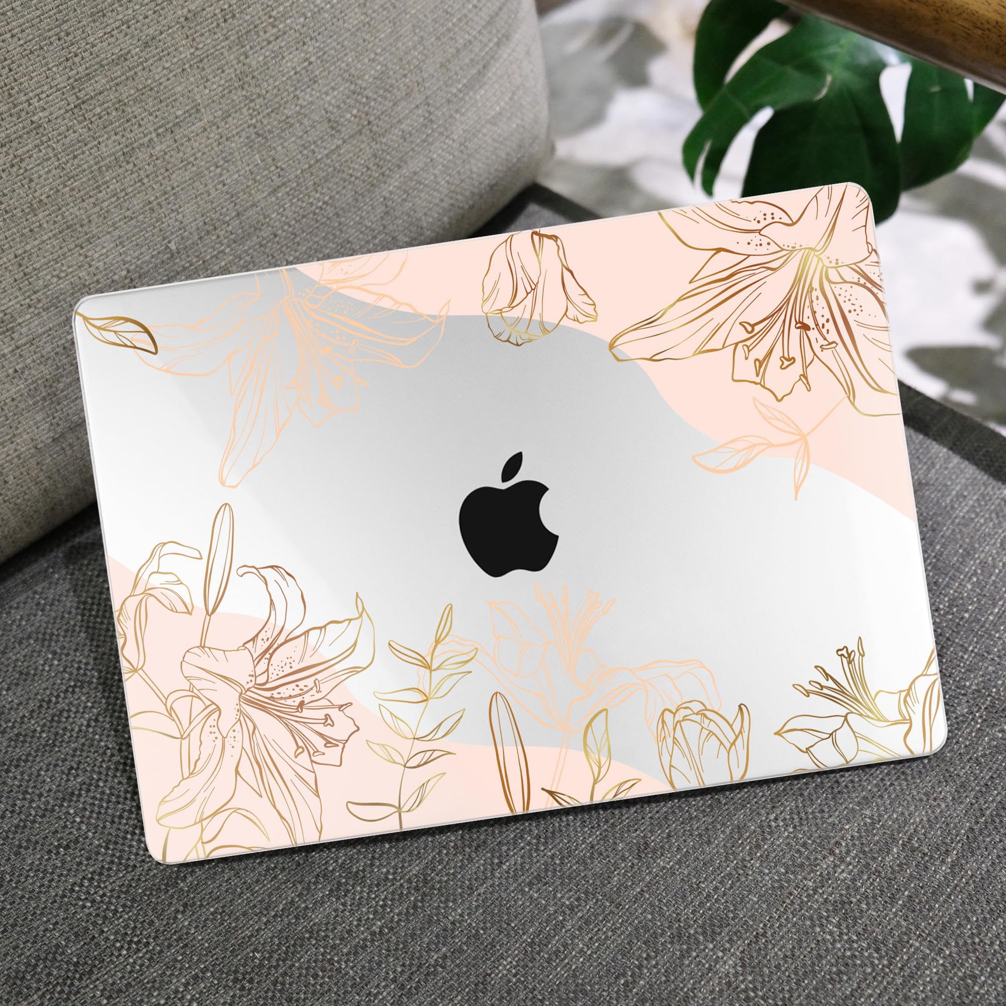 MEEgoodo Case for M5/M4/M3/M2 MacBook Air 13 inch 2026 2025 2024 2022, Fit Model A3449/A3240/A3113/A2681, Case Compatible with MacBook Air 13.6-inch, Gold Flowers Lilies