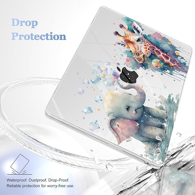Case for MacBook Air 15 Inch 2025 2024 2023 Release M4 A3241 M3 A3114 M2 A2941, Hard Shell with Screen Protector & Keyboard Cover, Compatible with Touch ID - Elephant & Giraffe