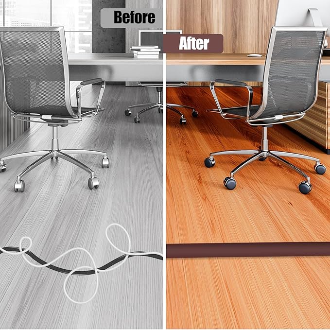 Floor Cord Cover Cavity 0.8"x0.37" Self Adhesive Cord Hider, 10FT Low Profile Cable Management, Extension Strip Protector for Wires, Prevent Cable Trips for Offices, Gyms, Exhibitions（Coffee）