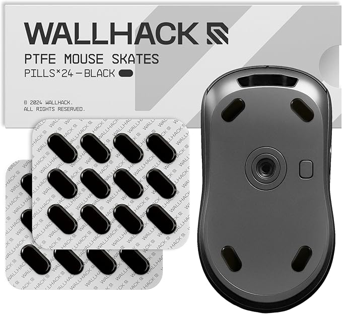 Wallhack PTFE Pill Mouse Skates | Premium Universal Skates for Gaming Mice | Ultra-Smooth Glide on Cloth & Glass Pads | Customize Speed & Control | Fast, Easy to Apply | Black 7mm x 14mm