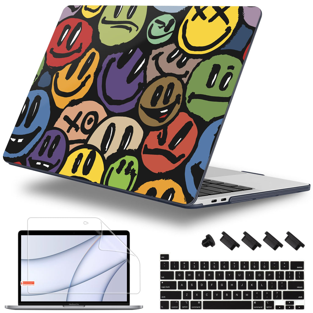 Lepeoac for MacBook Pro 16 inch Case 2019 2020 Release Model A2141, Plastic Hard Shell Cover with Keyboard Cover & Screen Protector for MacBook Pro 16 inch with Touch Bar & Touch ID, Happy Emoji