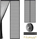 Magnetic Screen Door - Self Sealing, Heavy Duty, Hands Free Mesh Partition Keeps Bugs Out Let Breeze in- Pet and Kid Friendly - Keep Open Feature (Black, Fit Door Size 48 x 80 Inch)