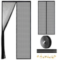 Magnetic Screen Door - Self Sealing, Heavy Duty, Hands Free Mesh Partition Keeps Bugs Out Let Breeze in- Pet and Kid Friendly - Keep Open Feature (Black, Fit Door Size 32 x 80 Inch)