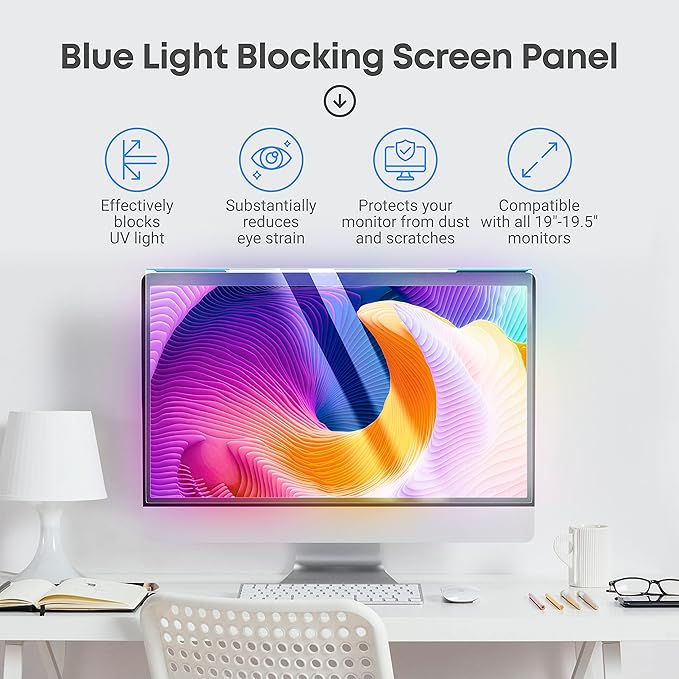 VINTEZ Blue Light Screen Protector for 19, 19.5 Inch Computer Monitor and Laptop – Anti-UV Blue Light Blocking Film for Desktop PC, Eye Protection Filter, 17.3" x 11.4", 1 Pack