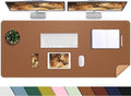 AFIING Leather Desk pad Protector, Large Non-Slip Office Desk Mat with Natural Cork & PU Leather, Waterproof Writing Mouse Pad for Office and Home (55in*17in,Brown)