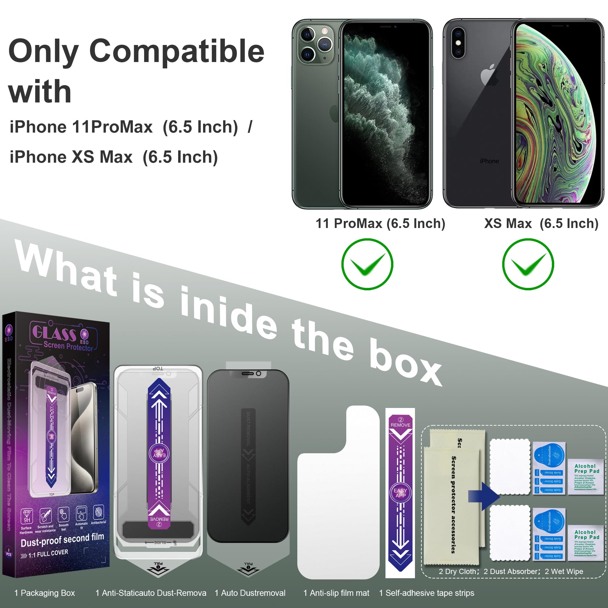 SHANG PIN JIA 2 Pack Matte Privacy Screen Protector for iPhone 11 Pro Max and iPhon XS MAX 6.5-Inch Auto Dust Removal, No Bubbles,Anti-Spy Tempered Glass Film, Easy Installation
