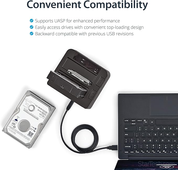 StarTech.com Dual-Bay USB 3.1 to SATA Hard Drive Docking Station, USB 3.1 (10 Gbps), External 2.5/3.5" SATA I/II/III, SSD/HDD Docking Station, Hot-Swap Hard Drive Bay, Top-Loading (SDOCK2U313)
