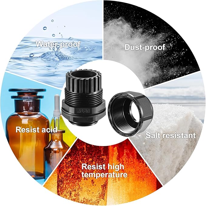 4 Pcs 1"(17-25mm) NPT Nylon Cable Gland Joints with Gaskets, IP68 Adjustable Lock Nut Strain Relief Cord Grip Waterproof Cable Glands - UL Listed and RoHS Compliant