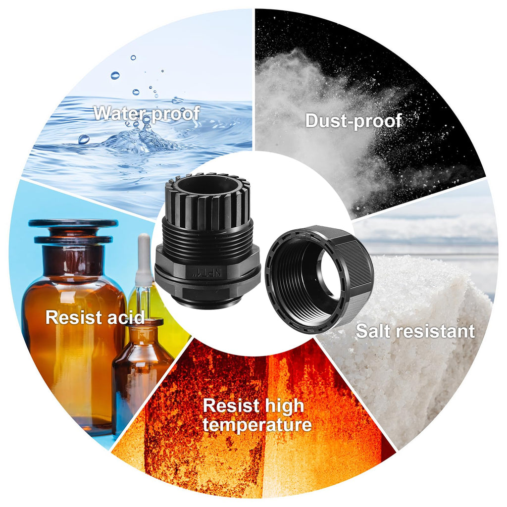 RTHIEAI 50 PCS 1/2"(6-12.5mm) NPT Nylon Cable Gland Joints with Gaskets, IP68 Adjustable Lock Nut Strain Relief Cord Grip Waterproof Cable Glands - UL Listed and RoHS Compliant