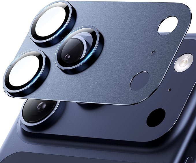 Hoerrye for iPhone 17 Pro Camera Lens Protector - [12FT Shatterproof Military Grade] [Strong Adsorption] Top 9H+ Tempered Glass Camera Screen Full Protective Cover Case Friendly,Deep Blue