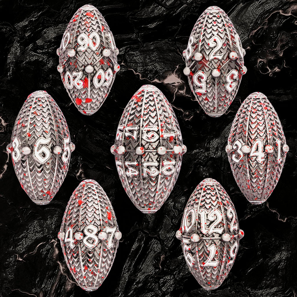 ARUOHHA DND Metal Dice Blood Splatter Dragon Egg Dice with Rotating Dragon Egg Shell, Role Playing Game RPG Polyhedral D and D Dice Set D20 D12 D10 D8 D6 D4