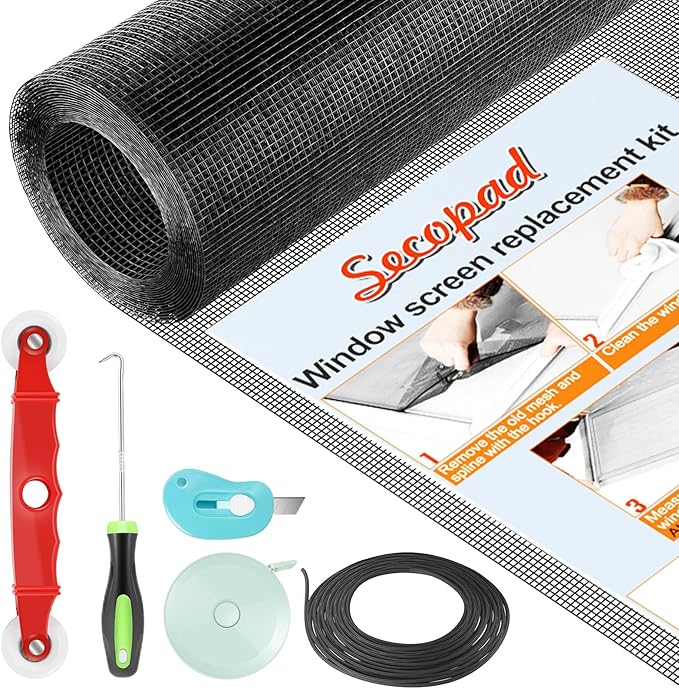 Window Screens Replacement Repair Kit, Black Screen Door Mesh Replacement Kit, Durable Fiberglass Mesh Roll with Tools for Windows Doors Patio and Porch, 39in x 118in