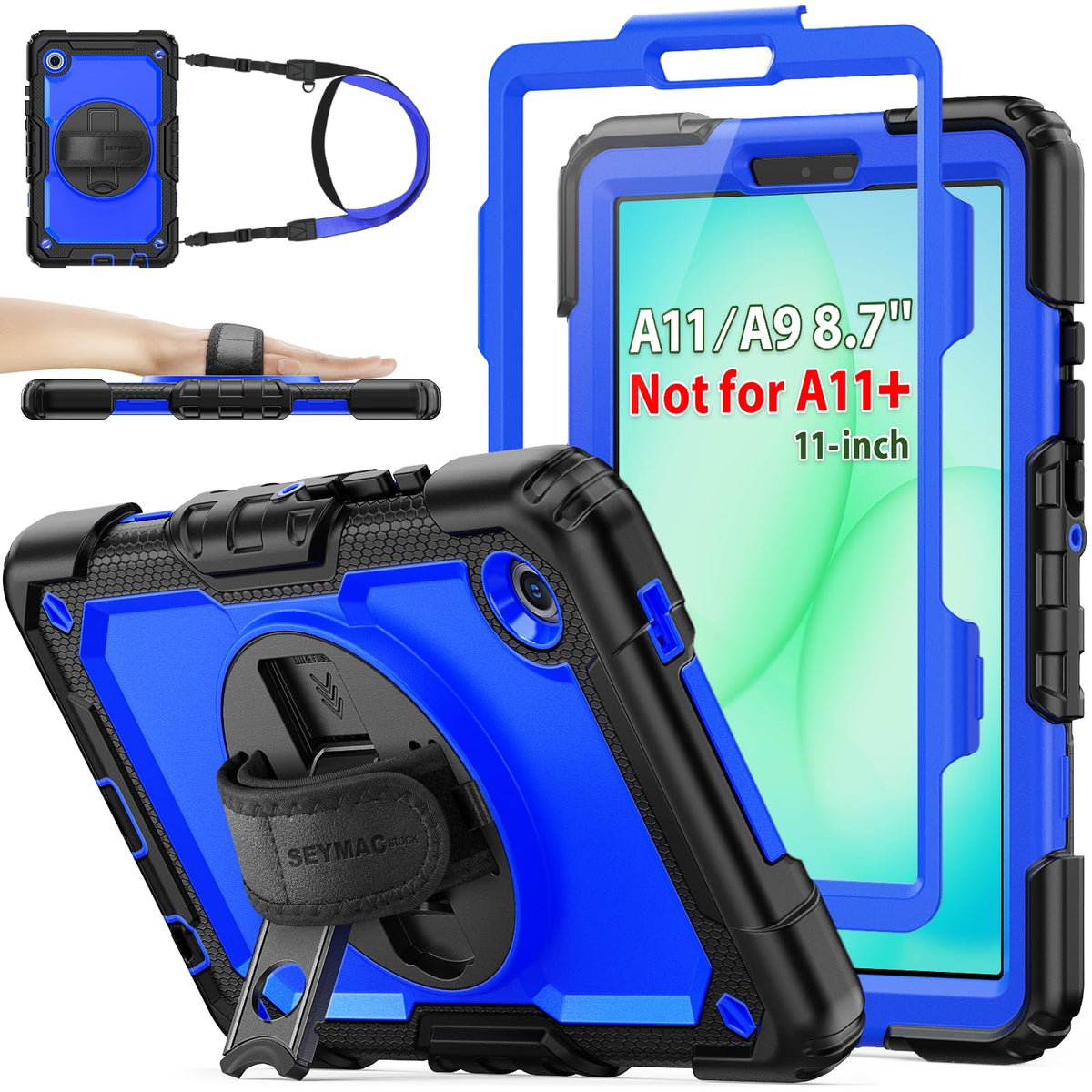 SEYMAC stock Case for Samsung Galaxy Tab A11+ Plus/A9+ Plus 11'', Full-Body Drop Protection Case with Screen Protector Pencil Holder [360° Rotating Hand Strap] &Stand, Purple+Colorful
