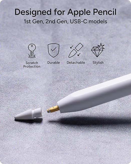 ZAGG Replacement Tips for Apple Pencil 1st Gen, 2nd Gen, & USB-C - Pack of 4, Smooth Writing, Perfect Friction, White