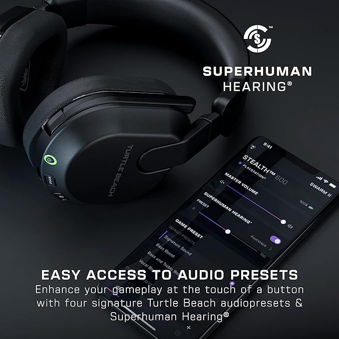 Turtle Beach Stealth 600 Wireless Multiplatform Amplified Gaming Headset for PC, PS5, PS4, & Mobile – Bluetooth, 80-Hr Battery, Noise-Cancelling Flip-to-Mute Mic, Waves 3D Audio –Black